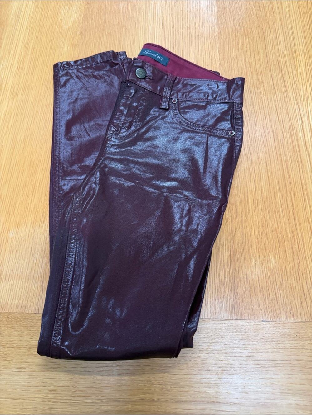 Level 99 Coated Burgundy Skinny Jeans